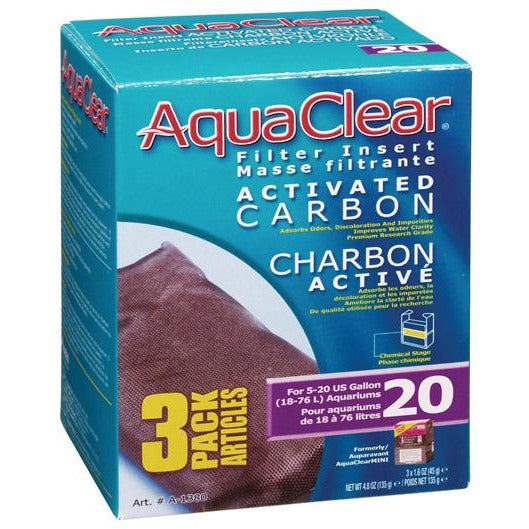 AquaClear 20 Activated Carbon Filter Insert 3 pack, 135g (4.8 oz)