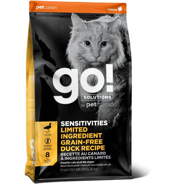 Go! Solutions Sensitivities Formule à ingrédients Limités (LID) - Canard - Nourriture sans-grains pour chats (3lb, 8lb, 16lb)
