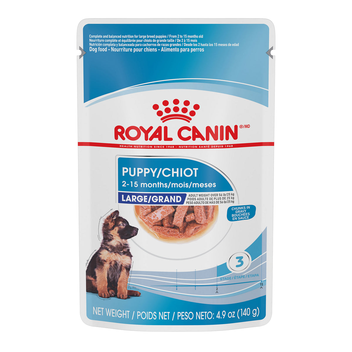 Royal Canin - GRAND CHIOT bouchées tranches en sauce – nourriture en sachet pour chiens (140g)