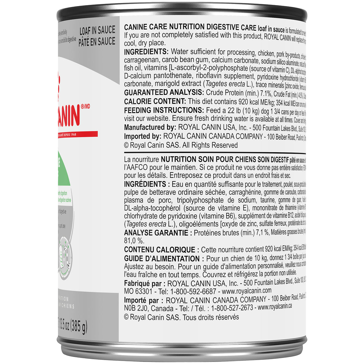 Royal Canin - Nutrition Soin pour Chiens SOIN DIGESTIF pâté en sauce – nourriture humide pour chiens (385g)