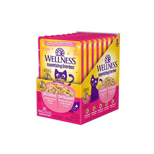 Wellness - Appetizing Entrées - Déchiqueté Recette de Poulet & de Canard en sauce - Nourriture humide pour chat (1.4oz) 