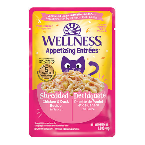 Wellness - Appetizing Entrées - Déchiqueté Recette de Poulet & de Canard en sauce - Nourriture humide pour chat (1.4oz) 