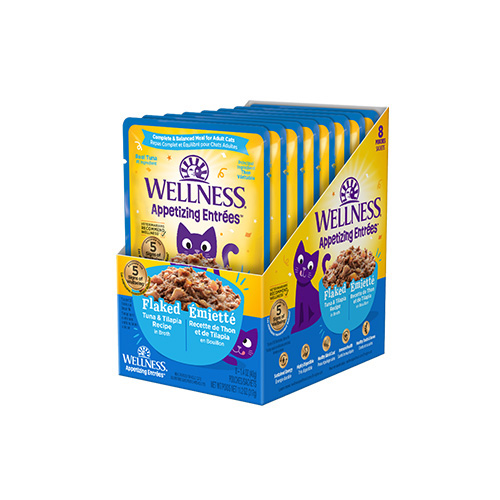 Wellness - Appetizing Entrées - Émietté Recette de Thon & Tilapia en Bouillon - Nourriture humide pour chat (1.4oz)