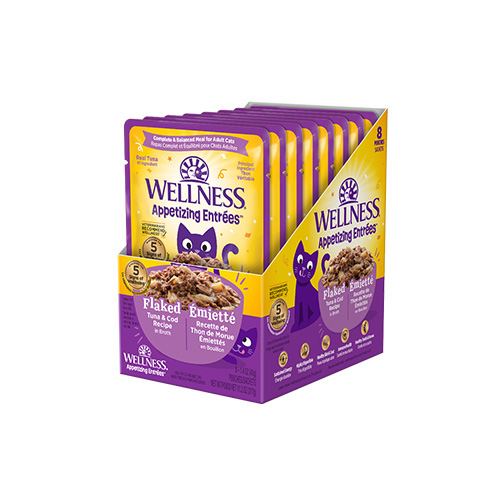 Wellness - Appetizing Entrées - Émietté Recette de Thon & Morue en Bouillon - Nourriture humide pour chat (1.4oz)