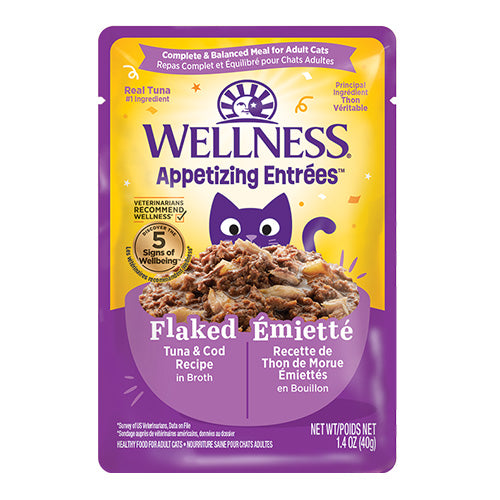 Wellness - Appetizing Entrées - Émietté Recette de Thon & Morue en Bouillon - Nourriture humide pour chat (1.4oz)