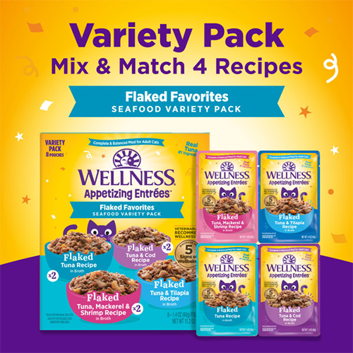 Wellness - Appetizing Entrées - Variété de Nourriture Humide pour Chat - Émietté Fruits de Mer 8 x 1.4oz