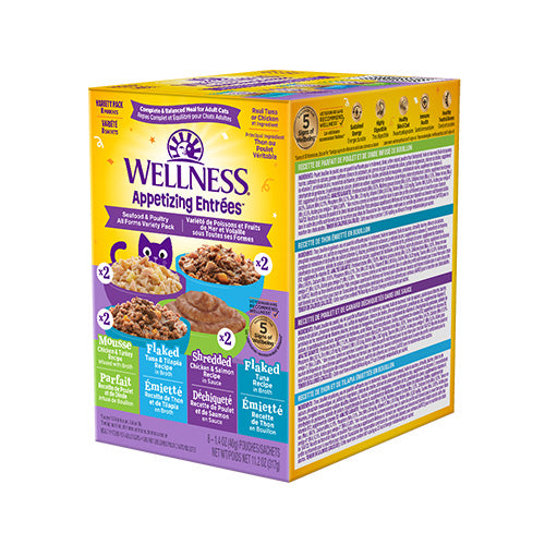 Wellness - Appetizing Entrées - Variété de Nourriture Humide pour Chat - Poisson, Fruits de mer & Poulet 8 x 1.4oz