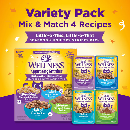 Wellness - Appetizing Entrées - Variété de Nourriture Humide pour Chat - Poisson, Fruits de mer & Poulet 8 x 1.4oz