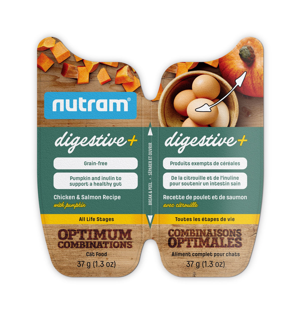 Nutram Combinaisons Optimales - Nourriture humide pour chat - Digestive+ Poulet, Saumon &amp; Citrouille (2.6oz)