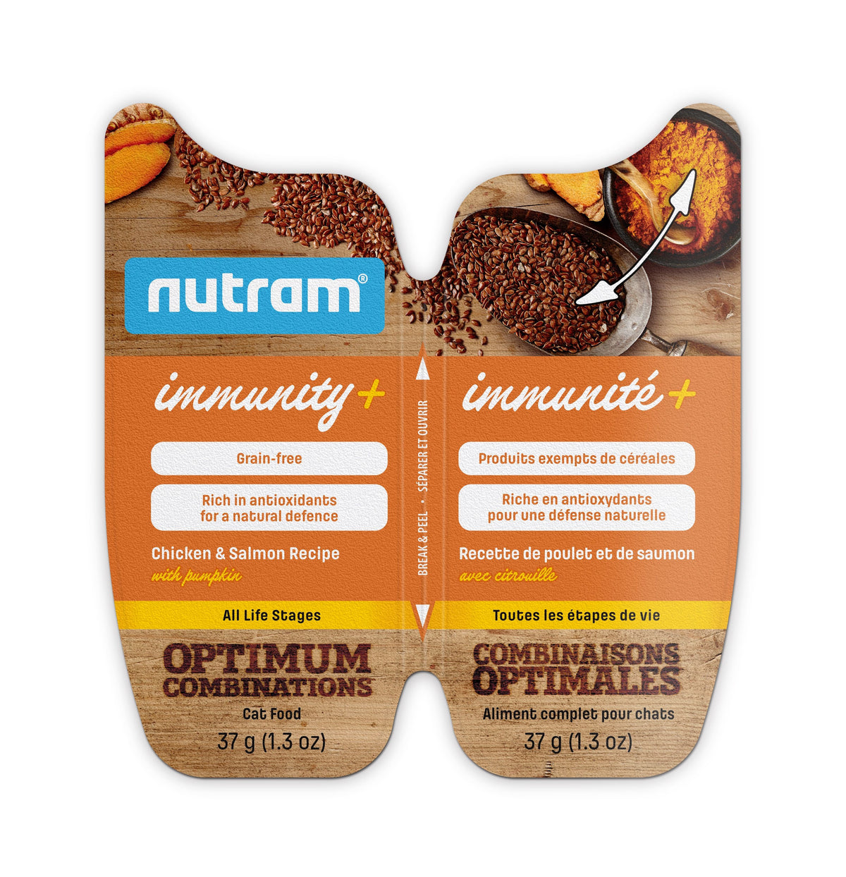Nutram Combinaisons Optimales - Nourriture humide pour chat - Immunité+ Poulet, Saumon &amp; Citrouille (2.6oz)
