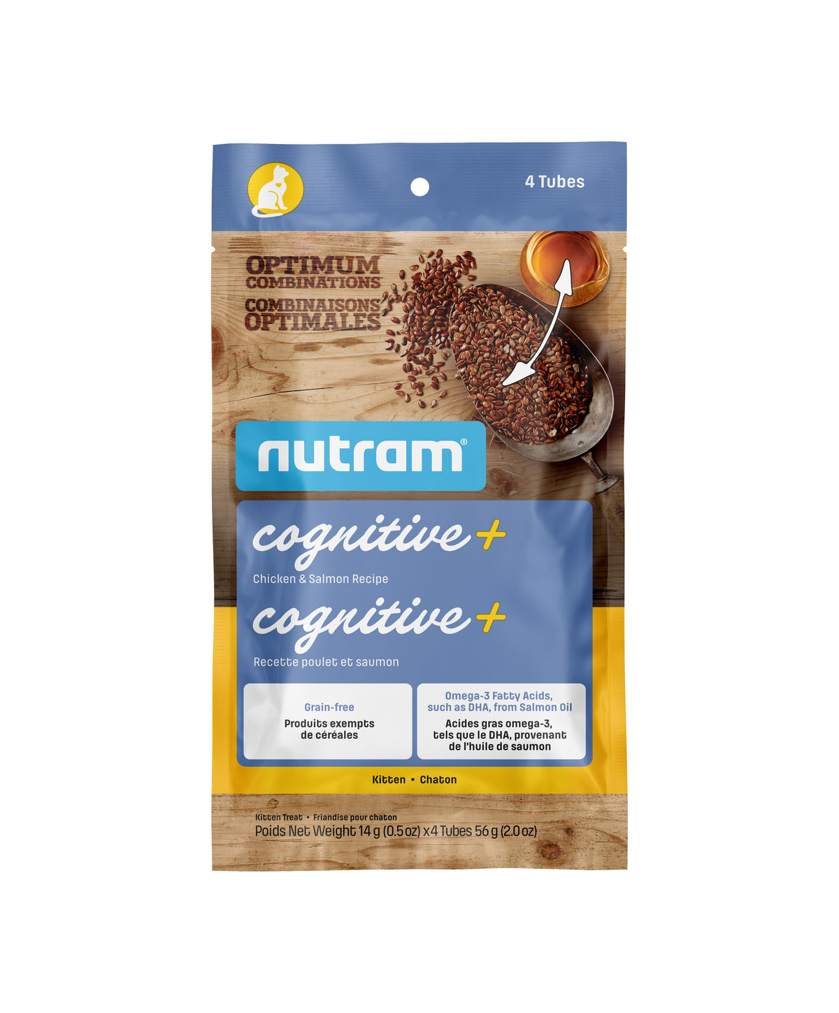 Nutram Optimum Combinations - Tube Cat Treat - Cognitive + Kitten Chicken &amp; Salmon GF (2oz)