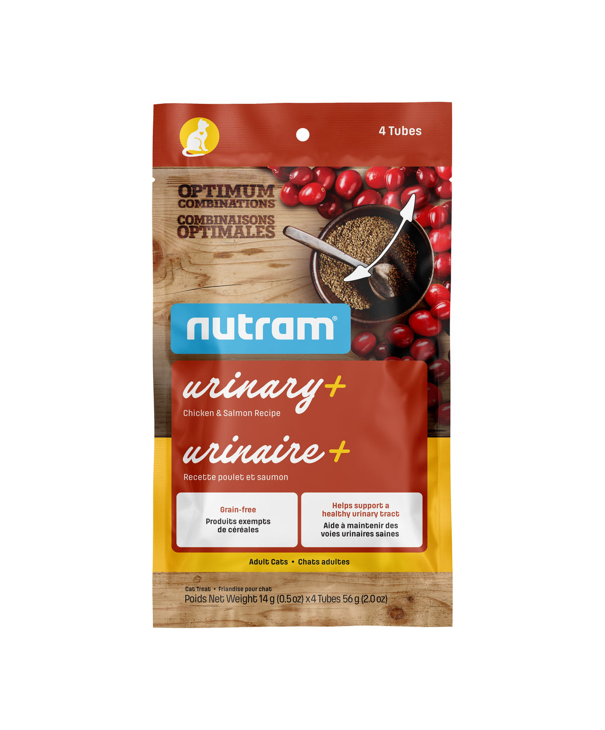 Nutram Combinaisons Optimales - Gâterie en tube pour chat -Urinaire+ Chat Poulet &amp; Saumon Sans Grains (2oz)