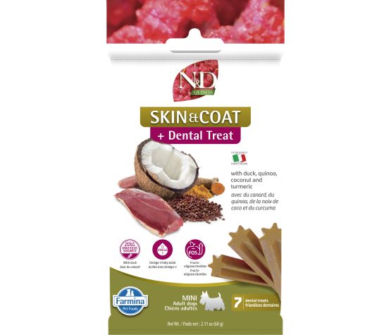 Farmina N&d Quinoa - Gâteries Dentaires pour Chien Peau & Poils, Canard - Mini 60g
