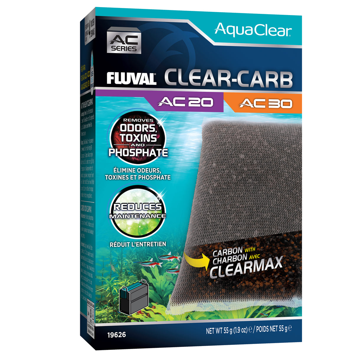 Masse filtrante Clear-Carb pour filtre à moteur AC20/AC30 AquaClear, 55 g (1,9 oz)