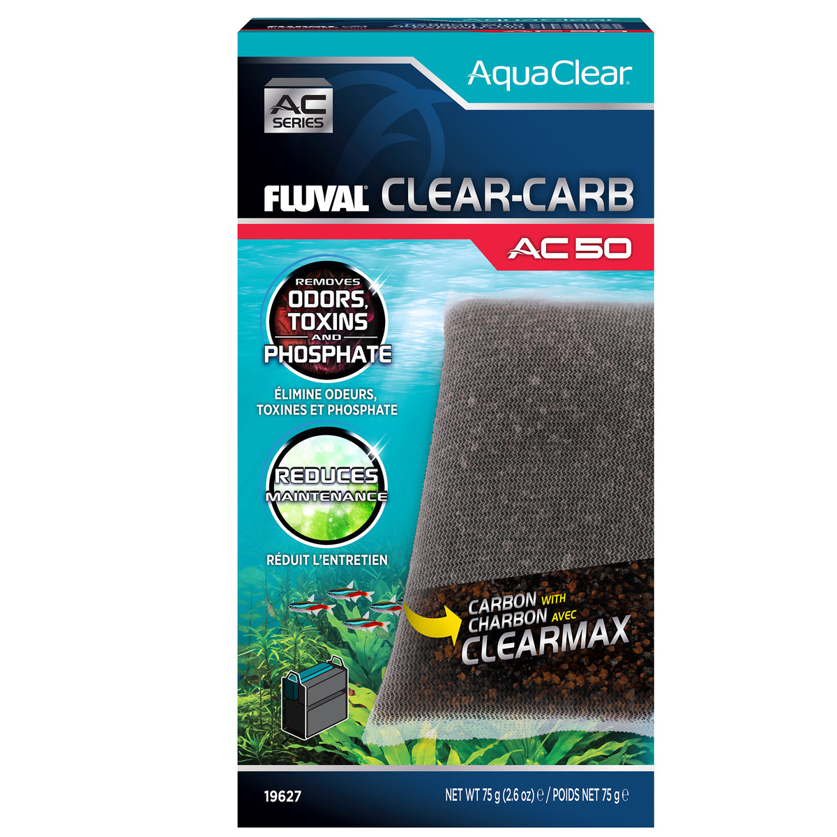 Masse filtrante Clear-Carb pour filtre à moteur AC50 AquaClear, 75 g (2,6 oz)