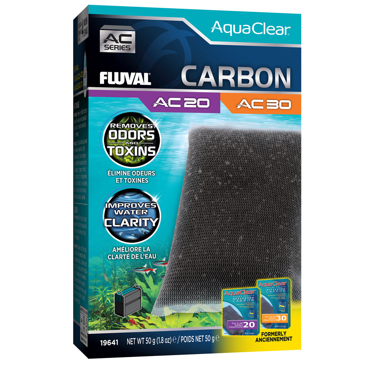 Charbon pour filtre à moteur AC20/AC30 AquaClear, 50 g (1,8 oz)