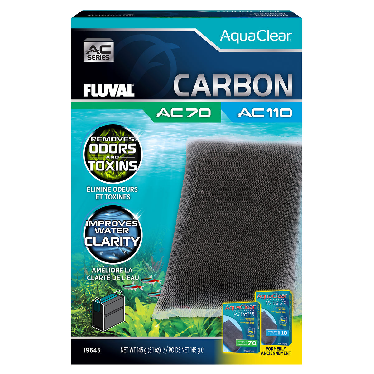 Charbon pour filtre à moteur AC70/AC110 AquaClear, 145 g (5,1 oz)