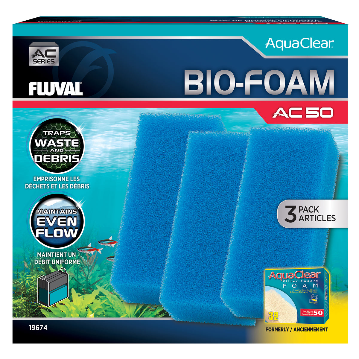 Blocs de mousse Bio-Foam pour filtre à moteur AC50 AquaClear, paquet de 3