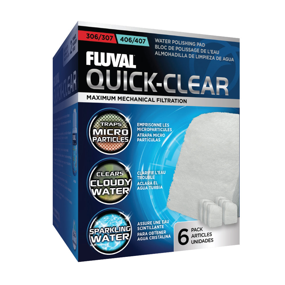 Masses filtrantes Quick Clear pour filtres Fluval 306/406 et 307/407, paquet de 6