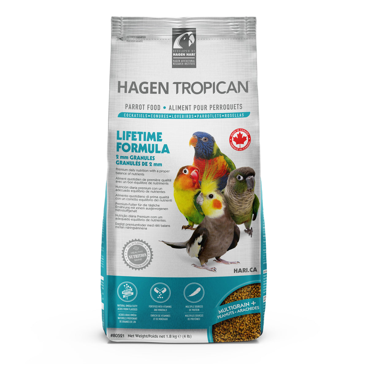 Granules de formule à vie Tropican pour cockatiels - 1,8 kg