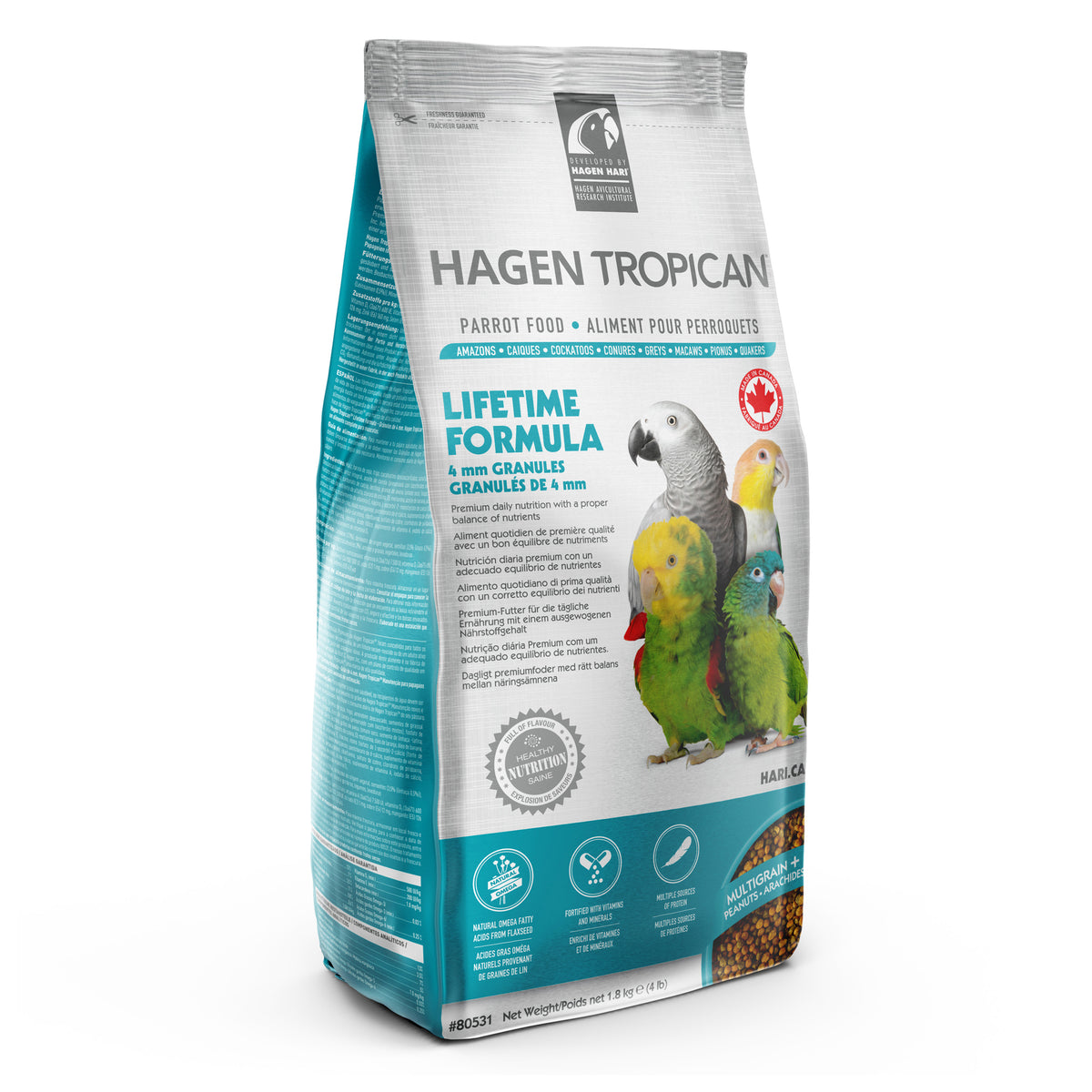 Granules de formule à vie Tropican pour perroquets, 1,8 kg (4 lb)