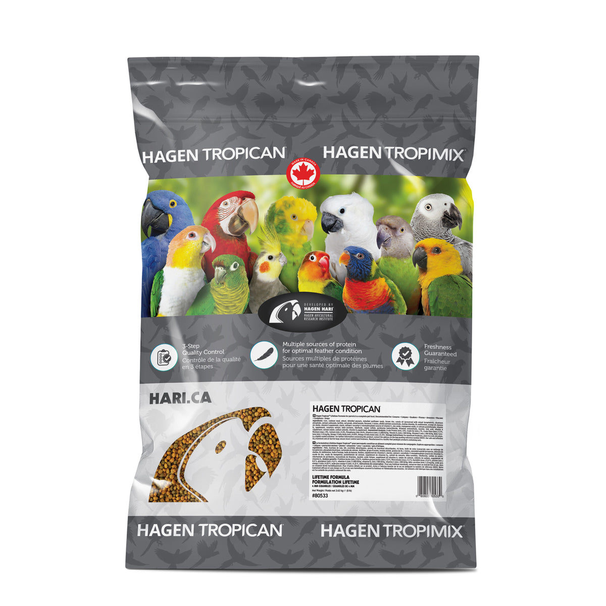 Granules de formule à vie Tropican pour perroquets - 3,63 kg