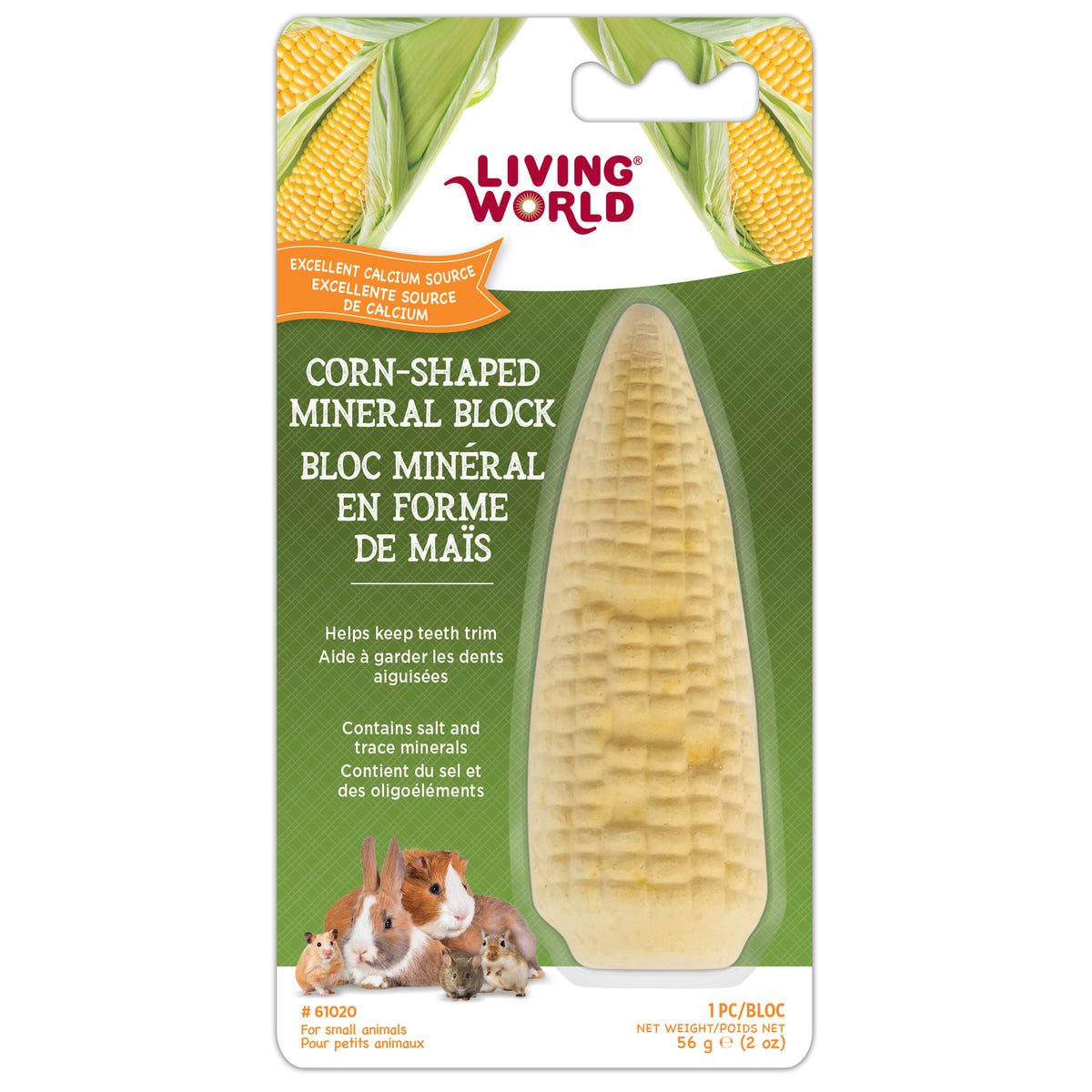 Pierre minérale Living World pour petits animaux, forme de maïs, 55 g (2 oz)