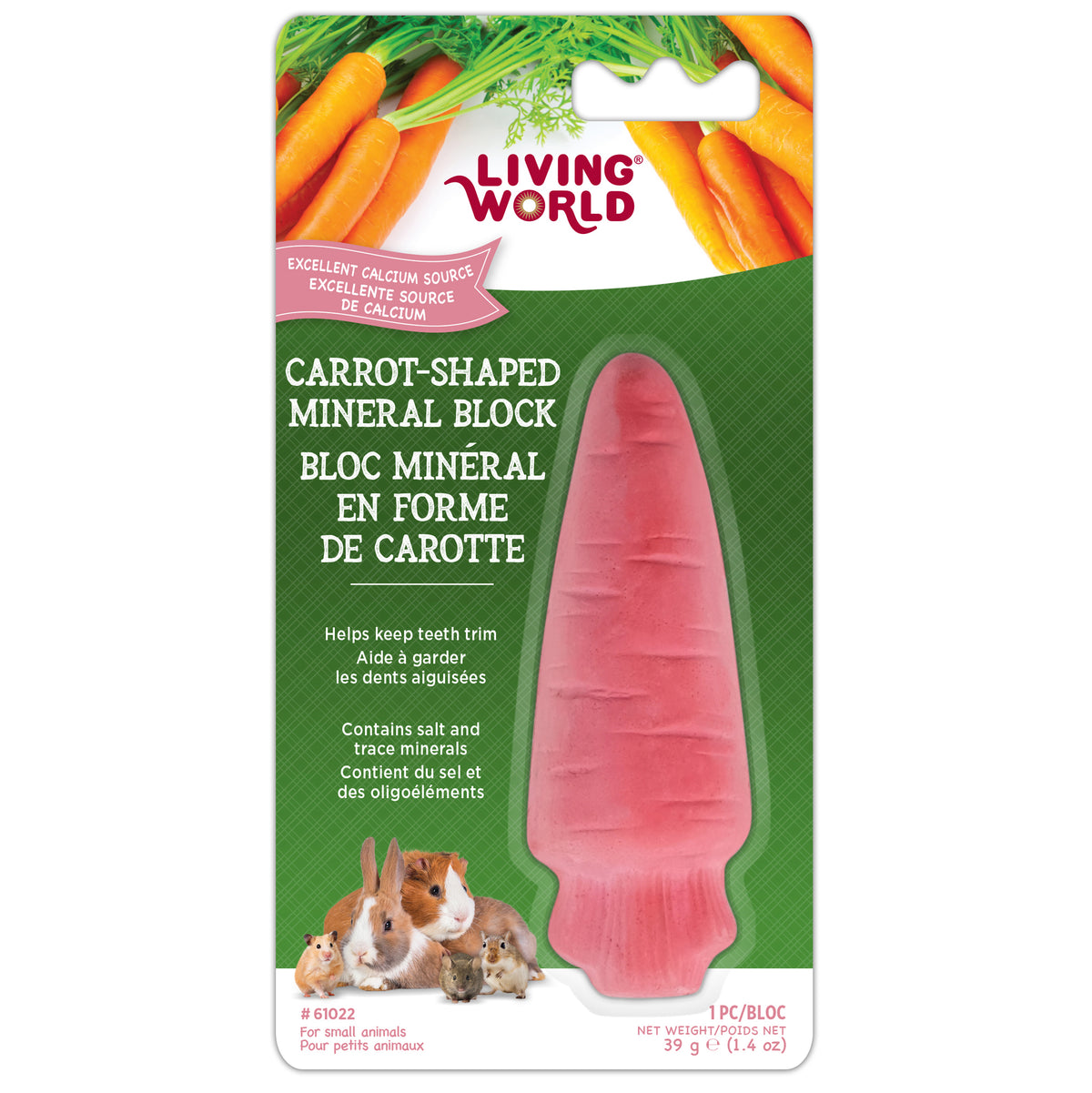 Pierre minérale Living World pour petits animaux, forme carotte, 55 g (2 oz)