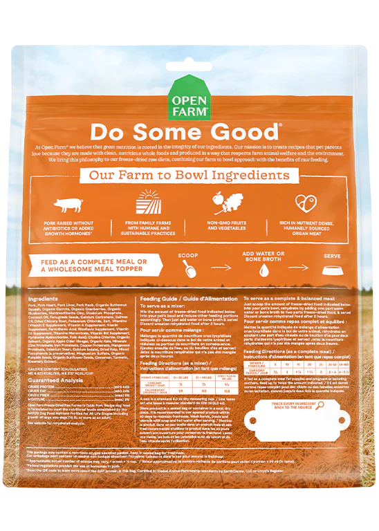 Open Farm - Recette Lyophilisée crue Porc pour chien 