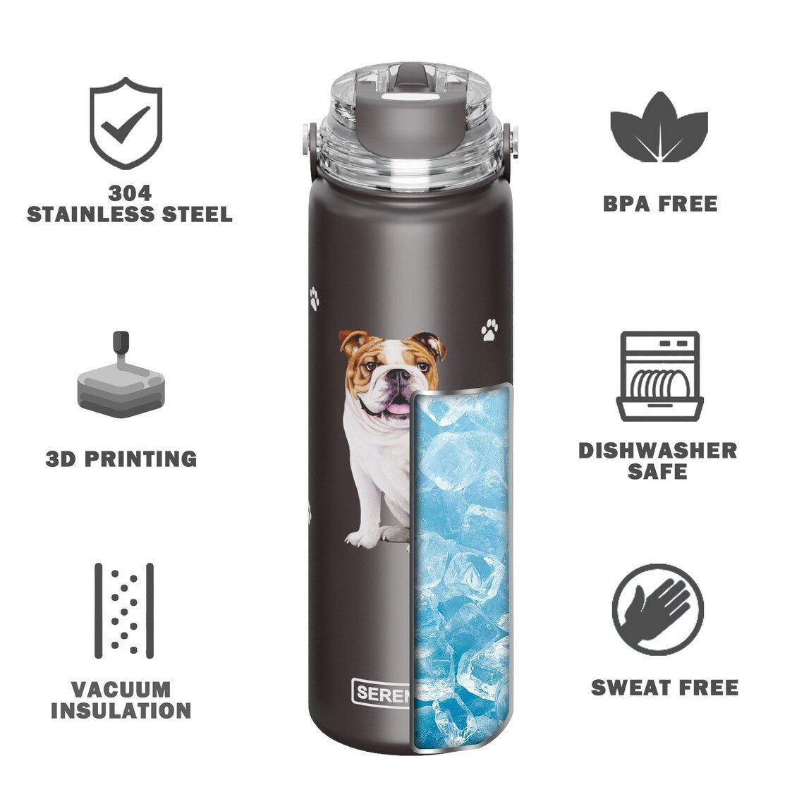SERENGETI Stainless Steel Water Bottle 24oz - French Bulldog