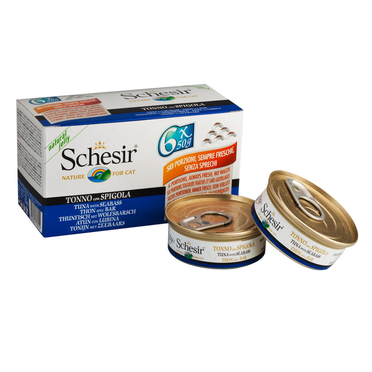 Schesir Tuna with Seabass - 6 Pack of Wet Canned Cat Food (6 x 50g)
