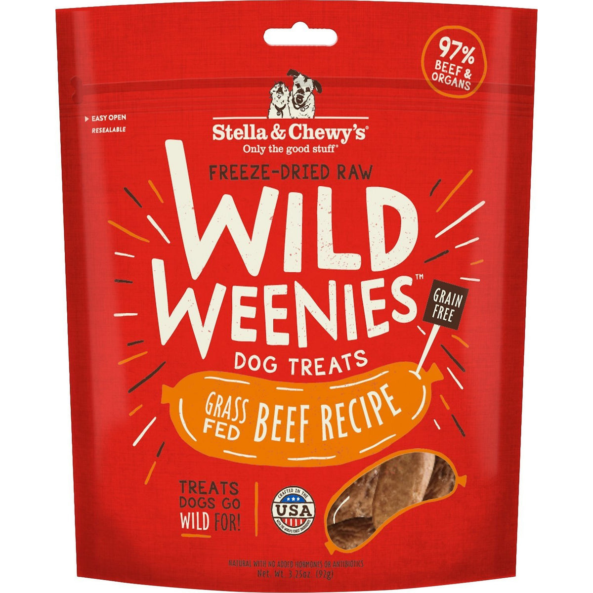 Gâteries pour chiens Wild Weenies de Stella &amp; Chewy&#39;s - Recette de boeuf nourri à l&#39;herbe (3,25 oz)
