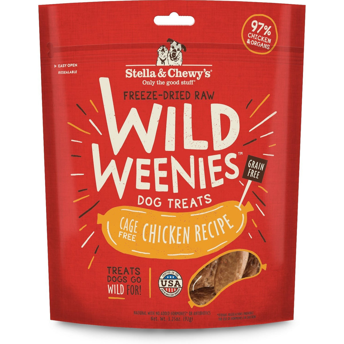Gâteries pour chiens Wild Weenies de Stella &amp; Chewy&#39;s - Poulet sans cage (3,25 oz)