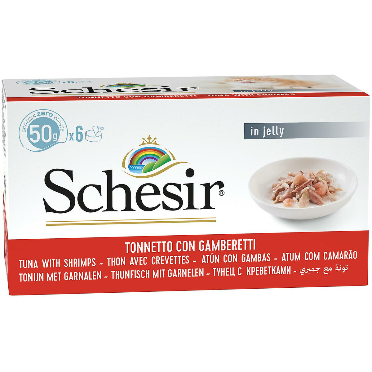 Schesir Thon avec crevettes - Paquet de 6 conserves de nourriture humide pour chats (6 x 50g)