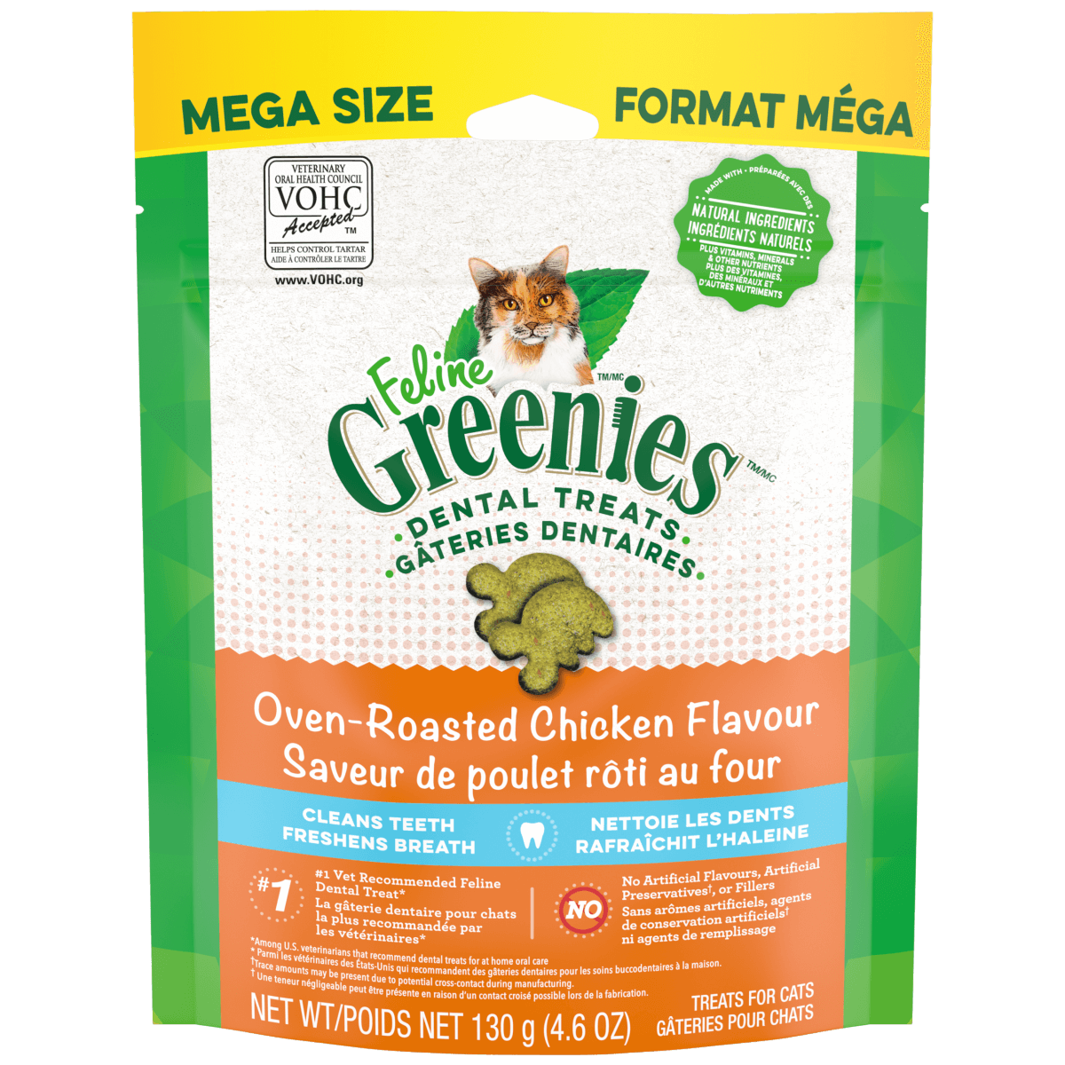 Greenies Feline Adult Dental Oven Roasted Chicken Flavour - Mega Size (130g)