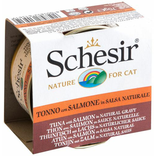 Schesir Tuna with Salmon in Natural Gravy (70g) - Wet Canned Cat Food