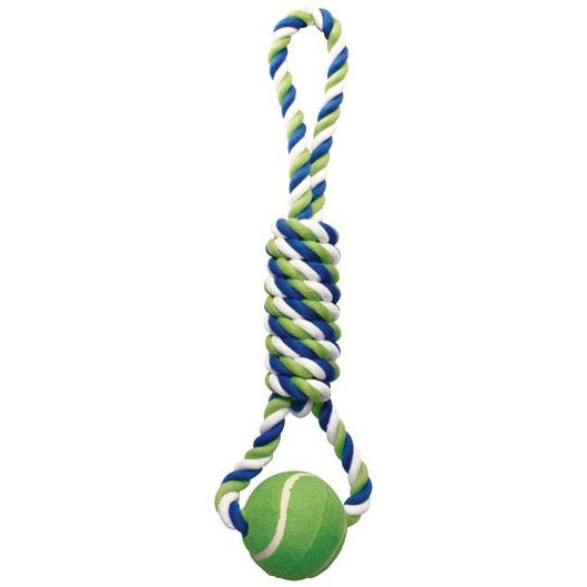 Dogit Dog Knotted Rope Toy - Multicoloured Spiral Tug with Tennis Ball