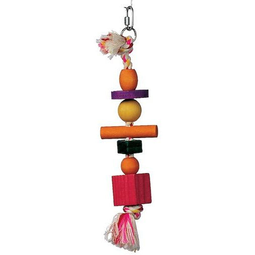 Jouet d&#39;oiseau Living World Junglewood, corde avec 3 perles, 2 blocs, 1 cylindre et 1 piquet avec clip de suspension