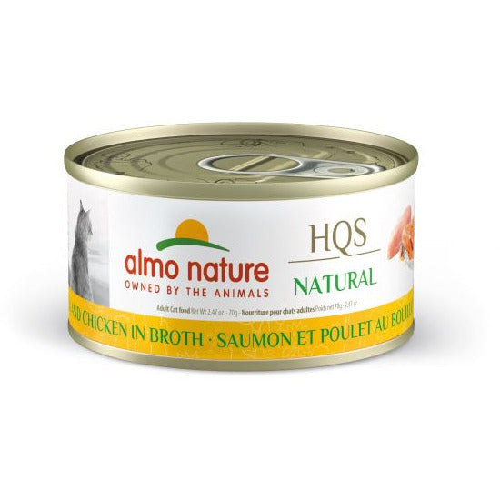 Almo Nature - HQS Natural - Saumon Et Poulet Au Bouillon - Nourriture en conserve pour chat (70g)