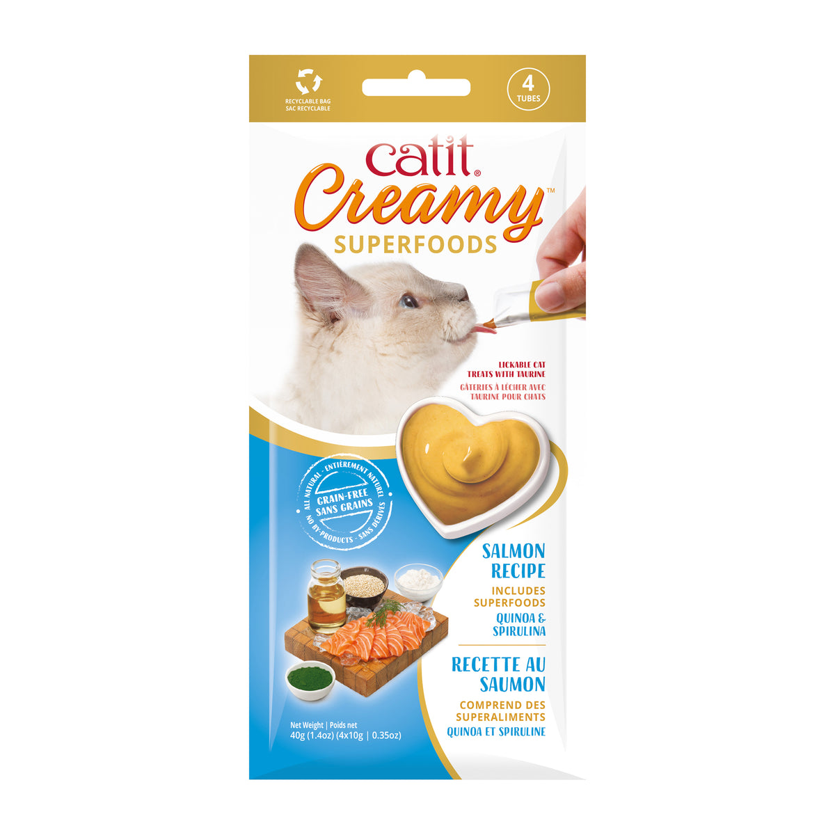 Catit Creamy Superfood Cat Treat - Salmon with Quinoa &amp; Spirulina - 4 pack