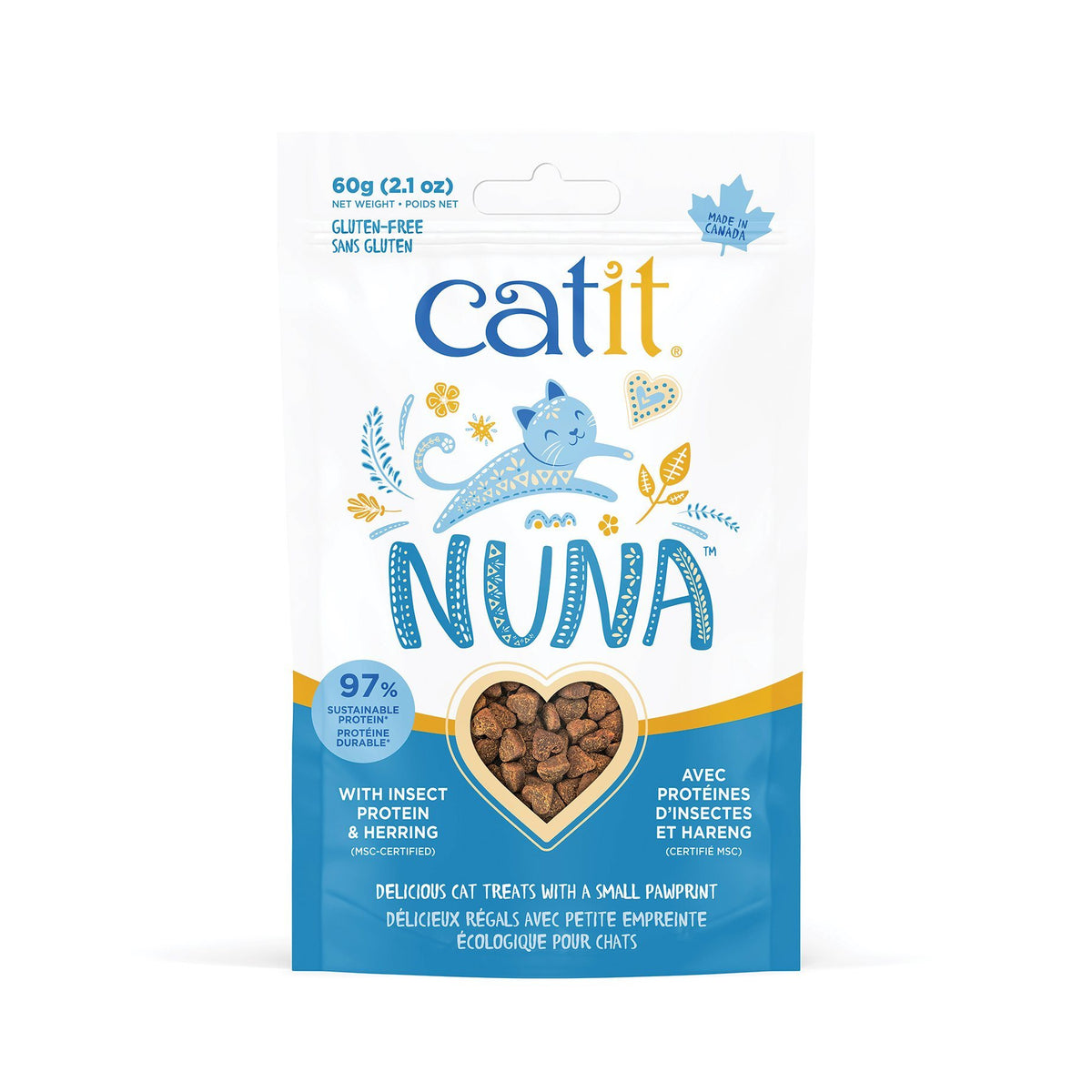 Gâteries Catit Nuna – Régals à base de protéines d’insectes + hareng (60g)