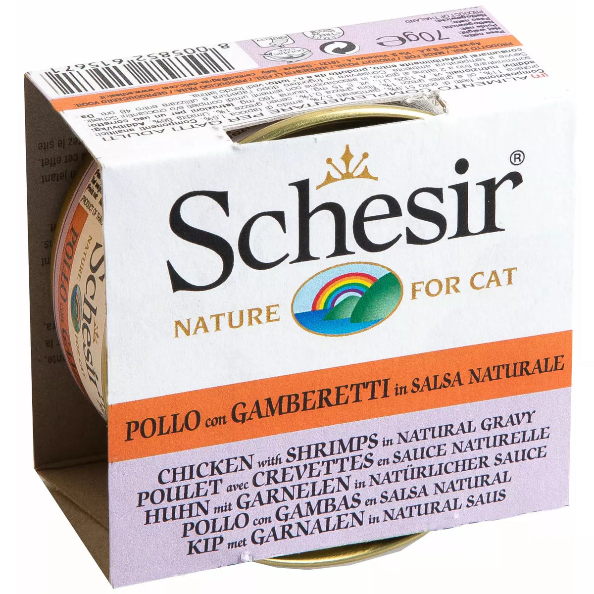 Schesir - Poulet avec crevettes en sauce naturelle - Nourriture humide en conserve pour chats (70g)