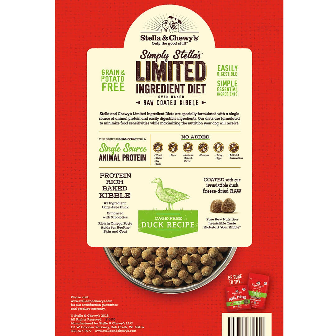 Stella &amp; Chewy&#39;s - Simply Stella&#39;s Limited Ingredient Diet - Duck Recipe - Raw Coated Kibble Dog Food