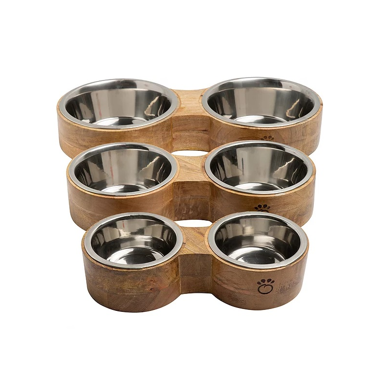 Go Fresh Pet - Mango Wood Double Dog Bowls