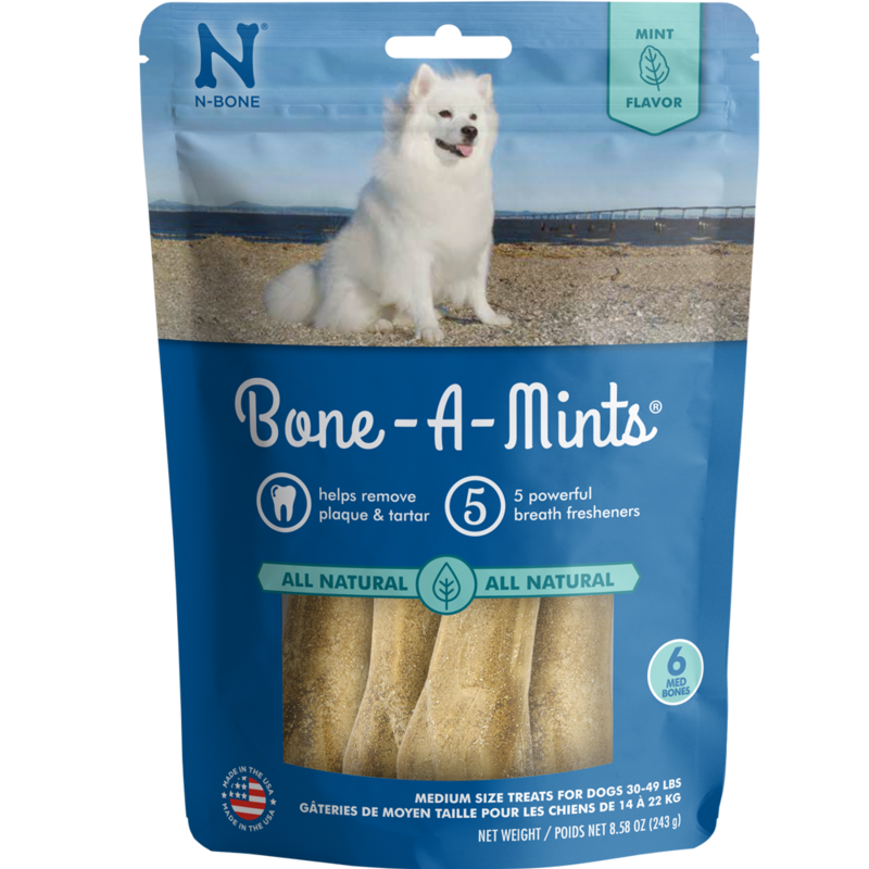 Bone-A-Mints by N-Bone - Medium 6 Pack of Natural Dental Bones - Dog Treats