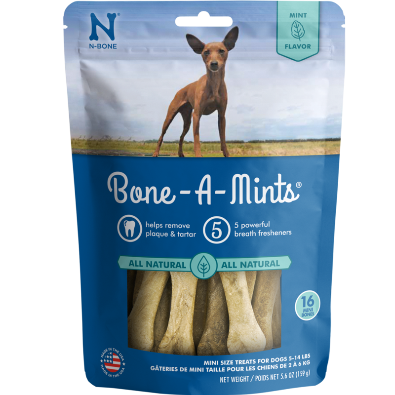 Bone-A-Mints by N-Bone - Mini 16 Pack of Natural Dental Bones - Dog Treats