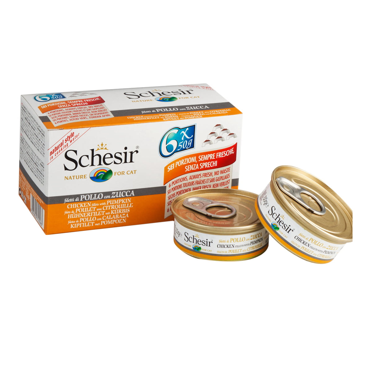 Schesir Chicken Fillets with Pumpkin - 6 Pack of Wet Canned Cat Food (6 x 50g)