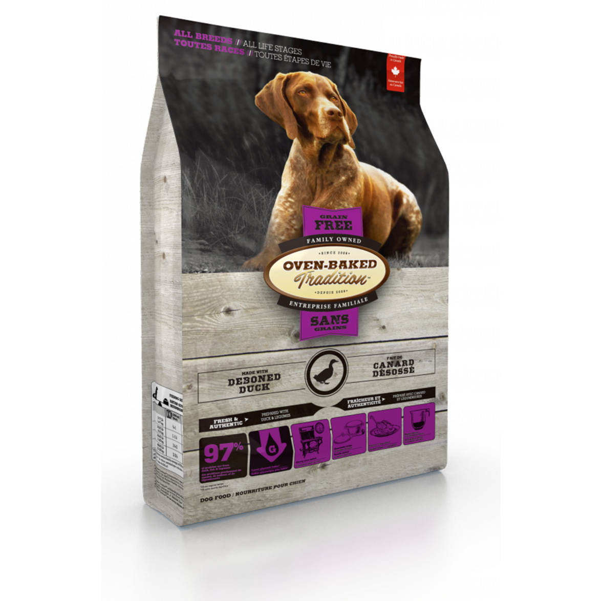 Duck dog food with grain outlet
