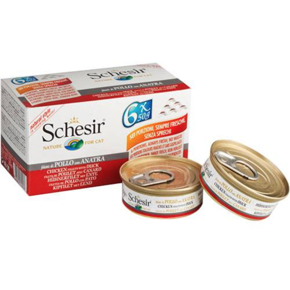 Schesir Chicken Fillets with Duck - 6 Pack of Wet Canned Cat Food (6 x 50g)