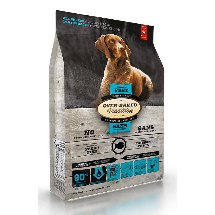 Fish dog deals food with grain